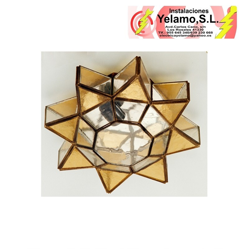 PLAFON/APLIQUE 1 LUZ AMBAR/CUERO 36X36X13