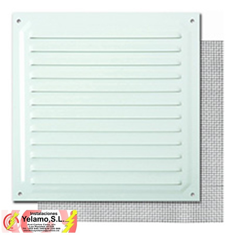 Rejilla 20x20 cm. Con mosquitera Lacado Blanco. Blister 1 ud.