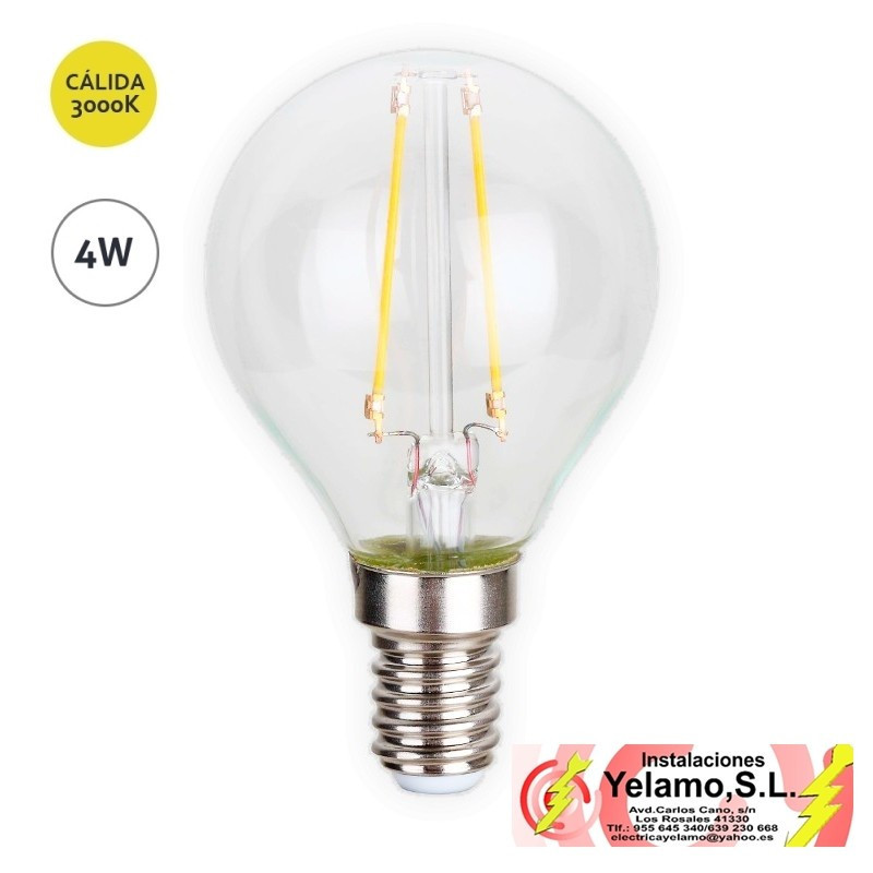 BOMBILLA LED FILAMENTO 4W E-14 ESFERICA 3000K