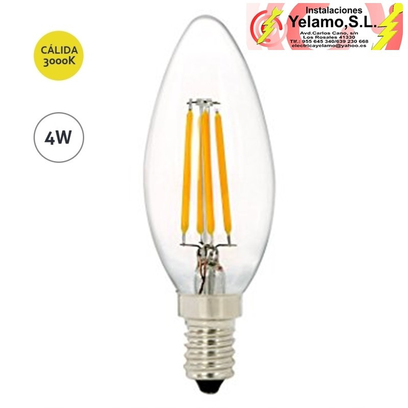BOMBILLA LED FILAMENTO 4W E-14 VELA 3000K