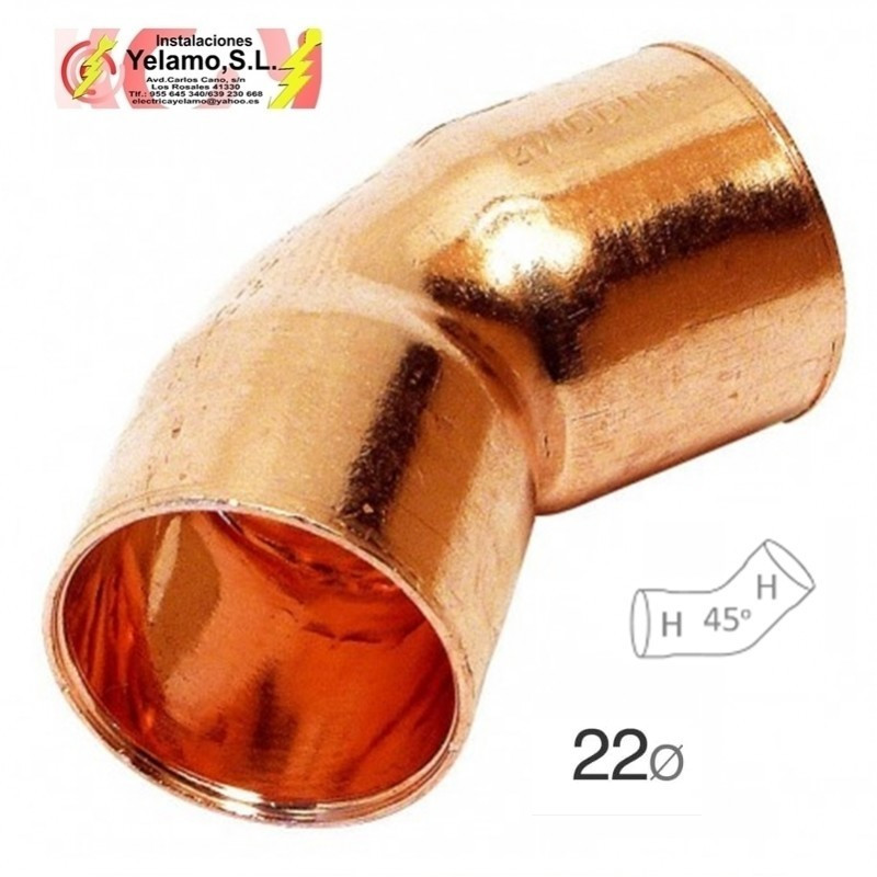 SEMI CODO COBRE H-H 22MM 2 UNIDADES