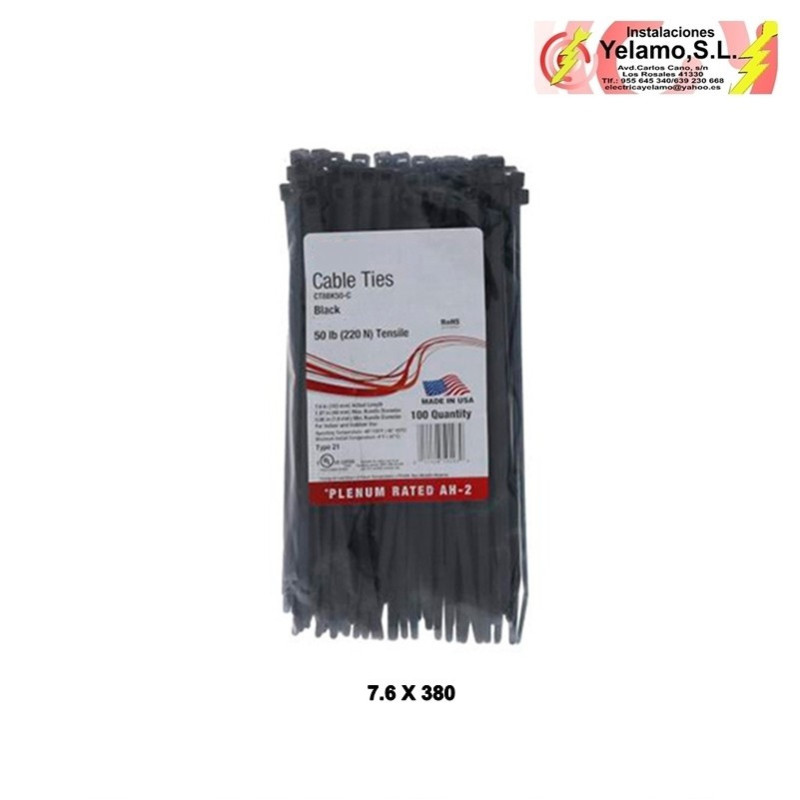 PRESILLAS 7.6 X 370 NEGRAS 100 UNIDADES