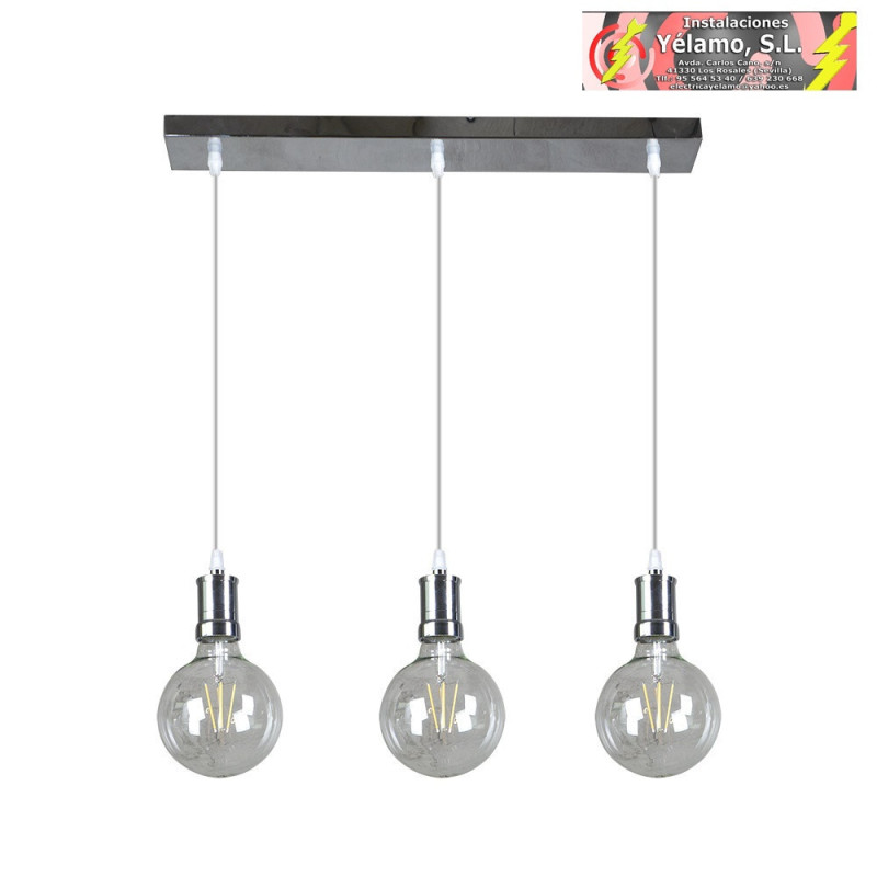 LAMPARA PRISCO 3XE27 CROMO/TRANSPARENTE BOMBILLAS INCLUIDAS 24W 2700K 2550LM REGX64X12,5 CM