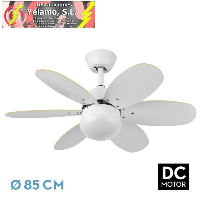 VENTILADOR DC ALVES 2XE27 BLANCO CON 6 ASPAS REV. BLANCO/HAYA 41X85D C/ REMOTO Y TEMPORIZADOR