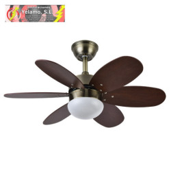 VENTILADOR DC ALVES 2XE27 CUERO 6 ASPAS REV. CEREZO/NOGAL 41X85D C/ REMOTO Y TEMPORIZADOR