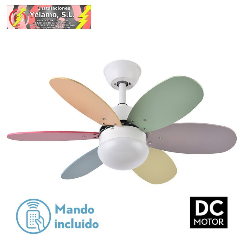 VENTILADOR DC ALVES 2XE27 BLANCO 6 ASPAS REV. PASTEL/INTENSO 41X85D C/ REMOTO Y TEMPORIZADOR