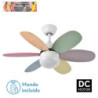 VENTILADOR DC ALVES 2XE27 BLANCO 6 ASPAS REV. PASTEL/INTENSO 41X85D C/ REMOTO Y TEMPORIZADOR