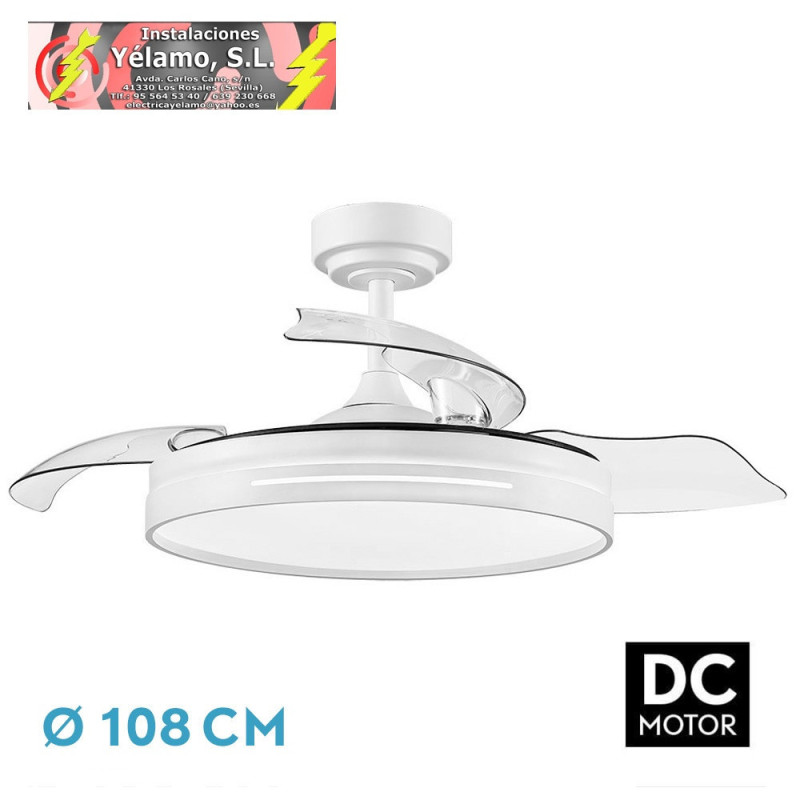 VENTILADOR DC 72W MICENAS BLANCO 3 ASPAS TRANSP. 108D 6 VELOC. 7200LM 3 COLORES C/REMOTO, MEMORIA Y TEMPORIZADOR 24