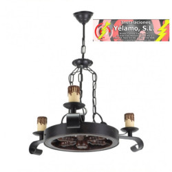 LAMPARA RUSTICA RUEDA 3XE27 MARRON REGX51X51cm