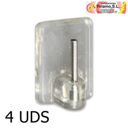 PERCHA VISILLOS PEQUEÑA ADHESIVA. PLÁSTICO E INOXIDABLE. TRANSPARENTE. BLISTER 4 UNIDADES