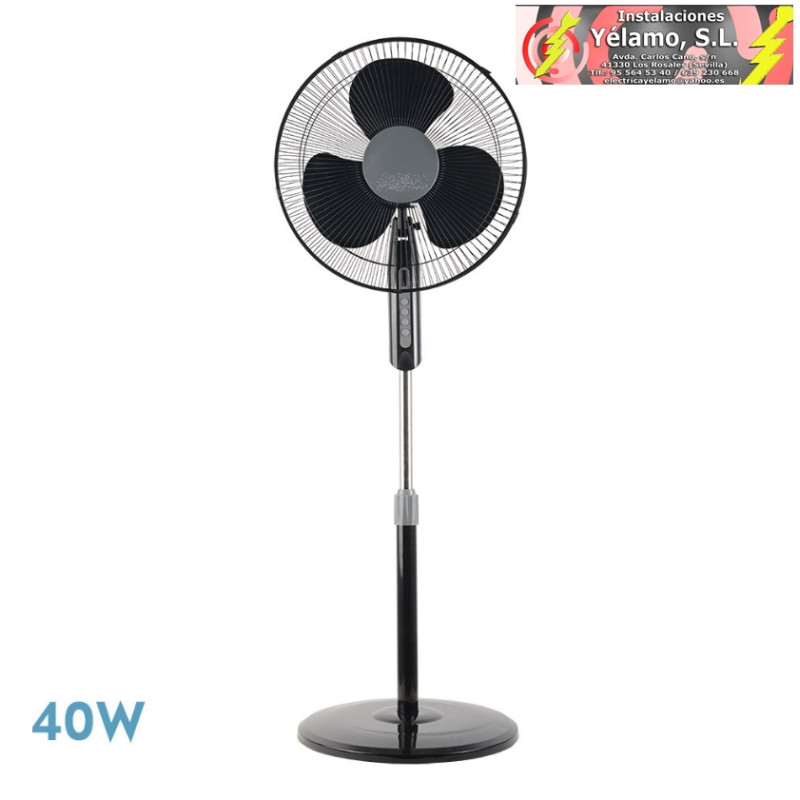 VENTILADOR DE PIE ETESIO NEGRO 3 VELOCIDADES 40W OSCILANTE 3 ASPAS NEGRAS REGX43X40 cm