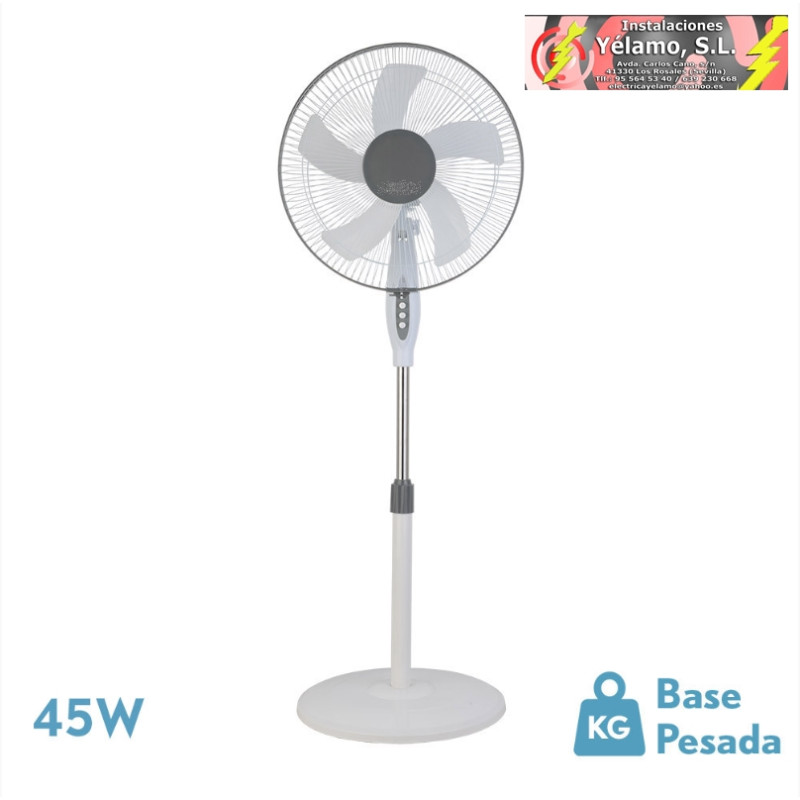 VENTILADOR DE PIE BELMONTE BLANCO/GRIS 3 VEL.45W 5 ASPAS ORIENTABLE, FIJO Y ROTATORIO REGX43X40 cm
