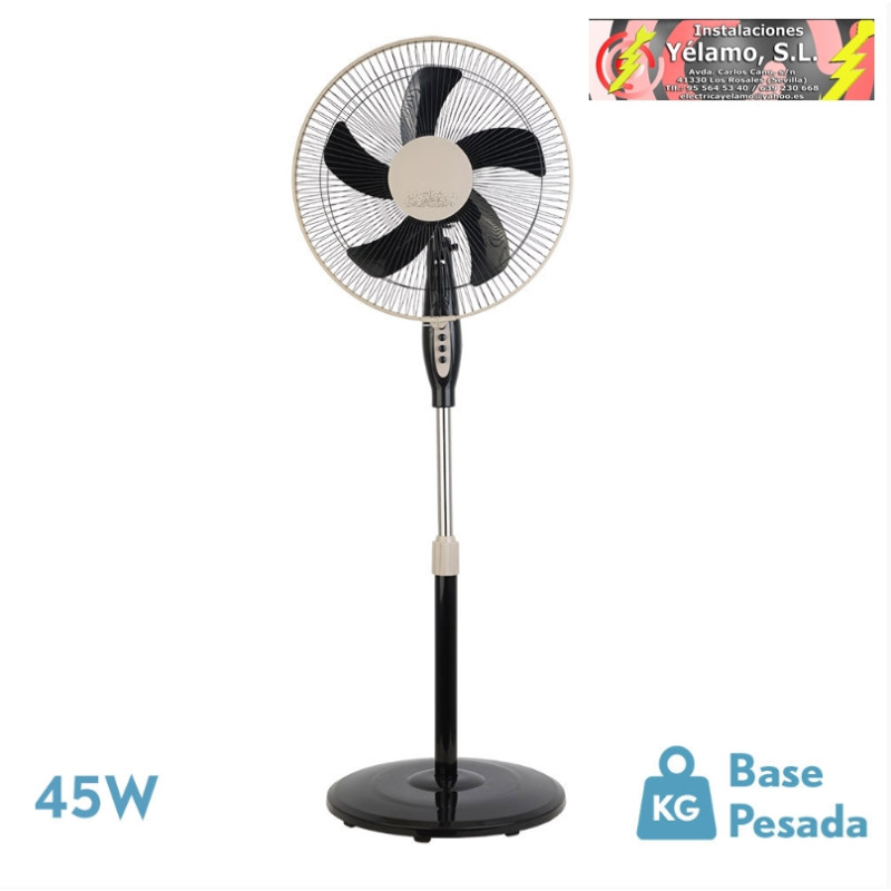 VENTILADOR DE PIE BELMONTE NEGRO/BEIS 3 VEL. 45W 5 ASPAS ORIENTABLE, FIJO Y ROTATORIO REGX43X40 cm