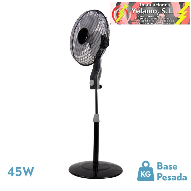VENTILADOR DE PIE MAGICO NEGR/GRIS 3 VEL. 45W 3 ASPAS ORIENTABLE FIJO Y ROTATORIO REGX41X41 cm