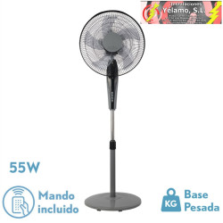 VENTILADOR DE PIE BORLON NEGRO/GRIS 3 VEL.55W 5X2ASPAS ORIENTABLE + REMOTO + TEMPORIZADOR REGX43X40 cm