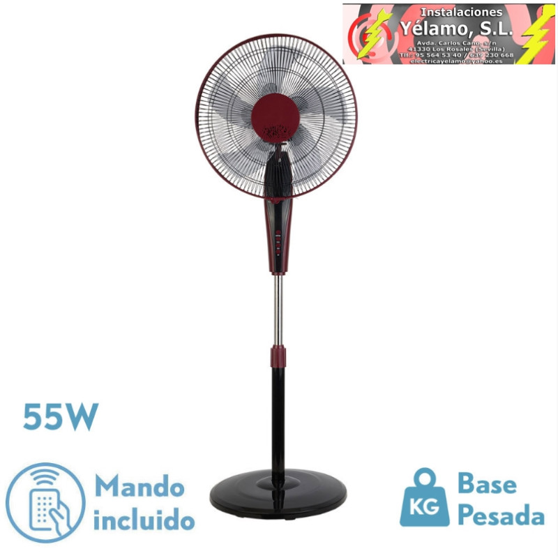 VENTILADOR DE PIE BORLON NEGRO/BURDEOS 3 VEL. 55W 5X2 ASPAS ORIENTABLE+REMOTO+TEMPORIZADOR REGX43X40 cm