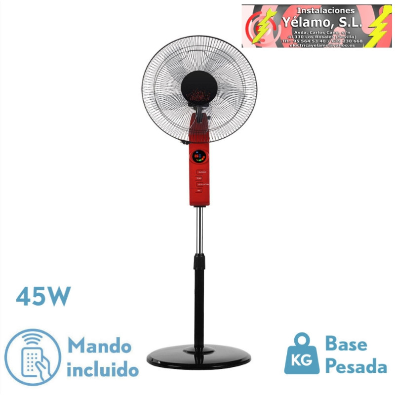 VENTILADOR DE PIE CIRCUS ROJO/NEGRO 3 VEL 45W REGX43X40cm OSCILANTE 5ASP. C/REMOTO, TEMPORIZADOR
