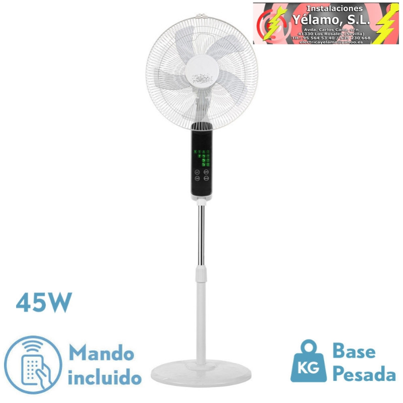 VENTILADOR DE PIE RODIUM BLANCO 3VEL 45W REGX43X40cm OSCILANTE 5 ASP.TACTIL C/REMOTO Y TEMPORIZADOR