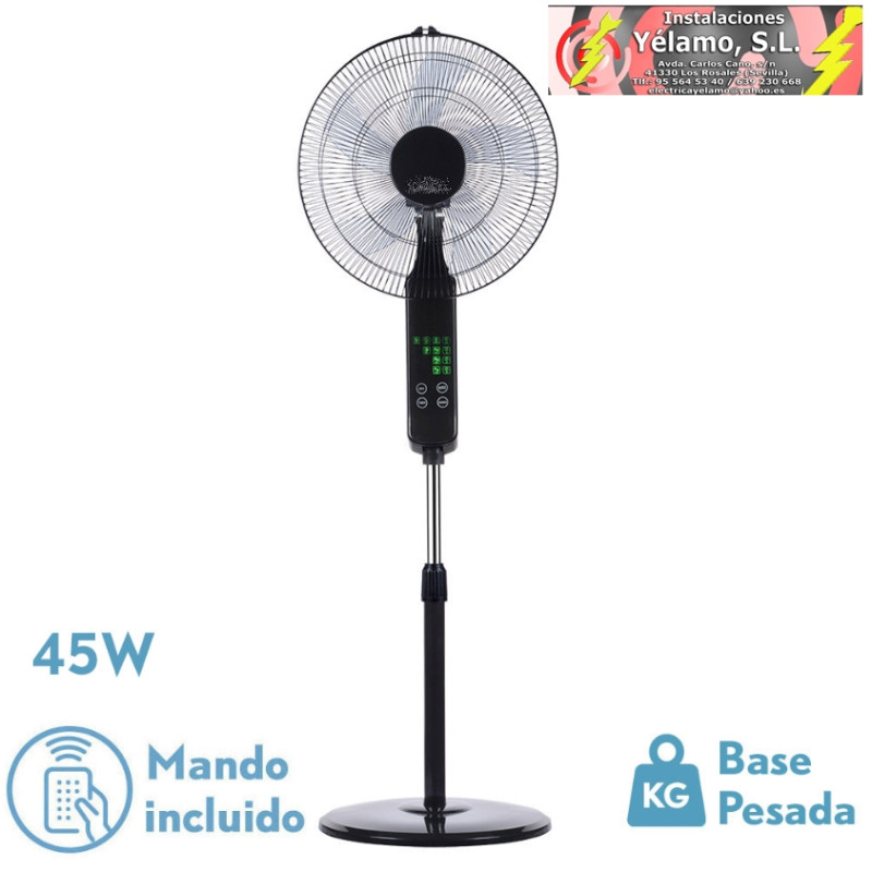 VENTILADOR DE PIE RODIUM NEGRO 3VEL 45W REGX43X40cm OSCILANTE 5ASP.TACTIL C/REMOTO Y TEMPORIZADOR