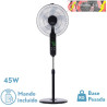 VENTILADOR DE PIE RODIUM NEGRO 3VEL 45W REGX43X40cm OSCILANTE 5ASP.TACTIL C/REMOTO Y TEMPORIZADOR