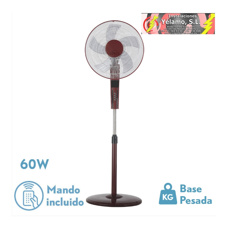 VENTILADOR DE PIE RAYO BURDEOS/NG.3 VEL. 60W.5 ASP 43D C/ REMOTO Y TEMPORIZADOR 0,5h-7,5h