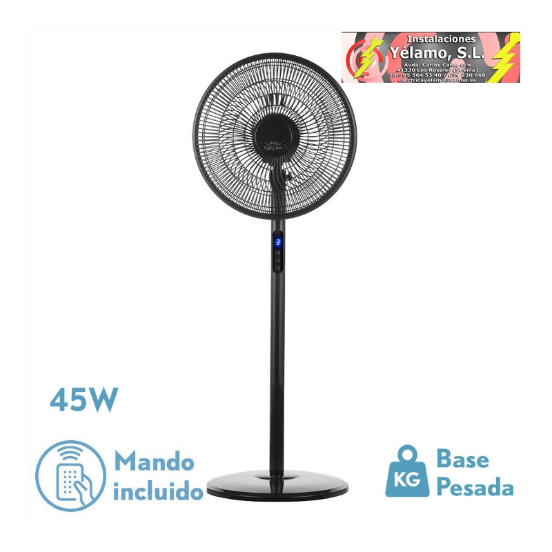 VENTILADOR DE PIE ICONO NEGRO 3VEL 45W 119X44X40 cm OSCILANTE 5ASP.C/ REMOTO,TEMPORIZADOR