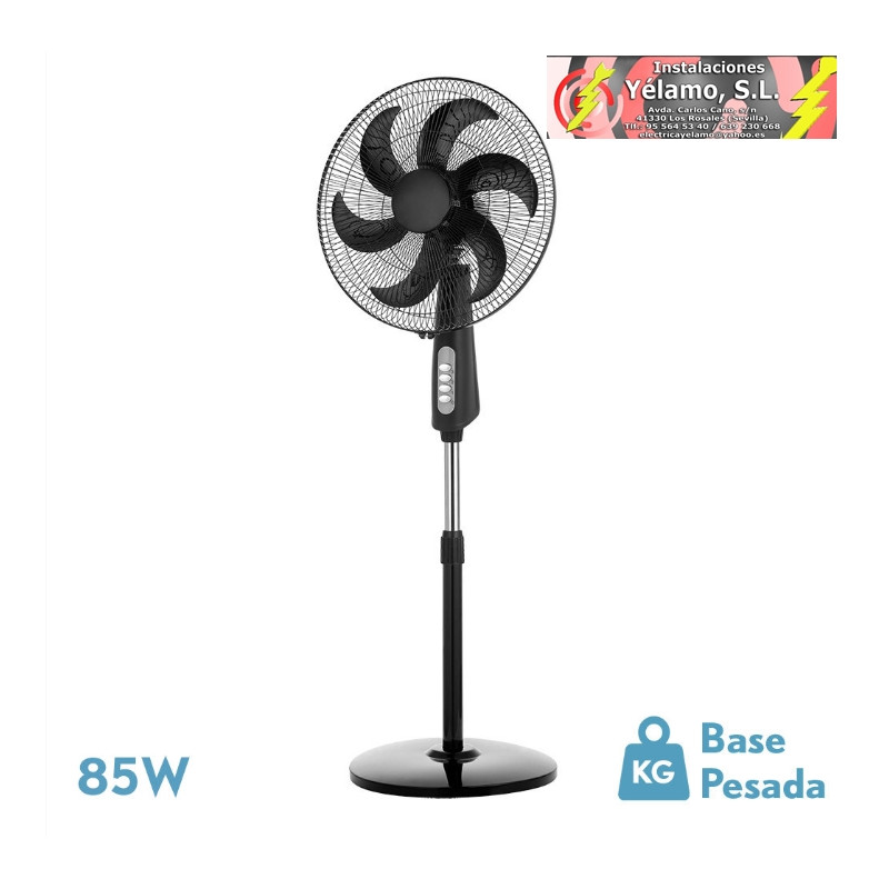 VENTILADOR DE PIE GRANIZO NEGRO 3 VEL. 85W 6ASPAS ORIENTABLE REGX50X43 cm