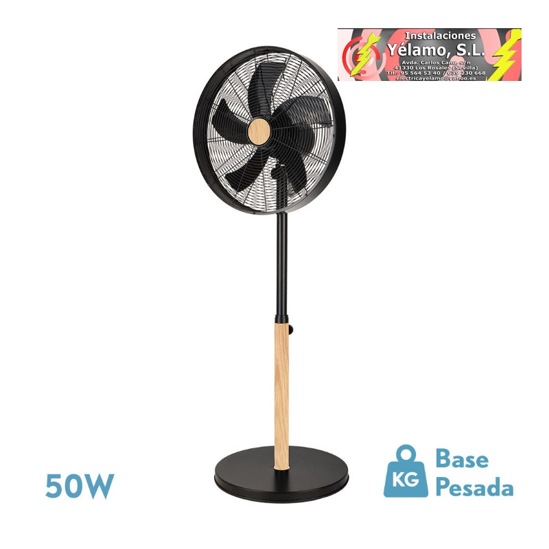 VENTILADOR DE PIE FALCON NEGRO/HAYA 3VEL.50W.5ASPAS OSCILANTE Y ROTATORIO REGX45X37cm