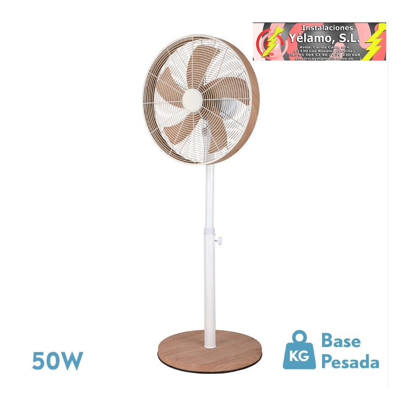 VENTILADOR DE PIE ALCAÑIZ BLANCO/HAYA 3VEL.50W.5ASPAS OCSILANTE Y ROTATORIO REGX45X37cm