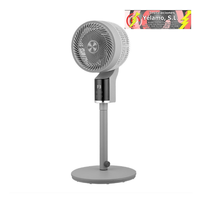 VENTILADOR DE PIE PERSA GRIS/CROMO 50W 3VEL REGX33X33cm OSCILANTE, DISPLAY, REMOTO Y TEMPORIZADOR