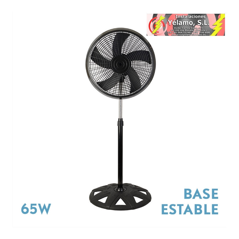 VENTILADOR DE PIE AGUDO NEGRO 3 VEL. 65W 5 ASPAS OSCILANTE Y ROTATORIO REGX50X50cm
