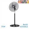 VENTILADOR DE PIE REFORZADO NEGRO 3 VEL. 75W 5 ASPAS ALUMINIO PLATA GIRO 360 REGX50X50 cm