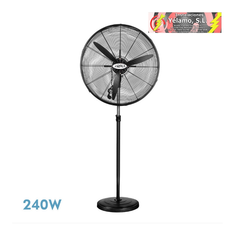 VENTILADOR DE PIE INDUSTRIAL TORMENTA NEGRO 3 VELOCIDADES 240W 3 ASPAS FIJO Y ROTATORIO REGX71X71 cm