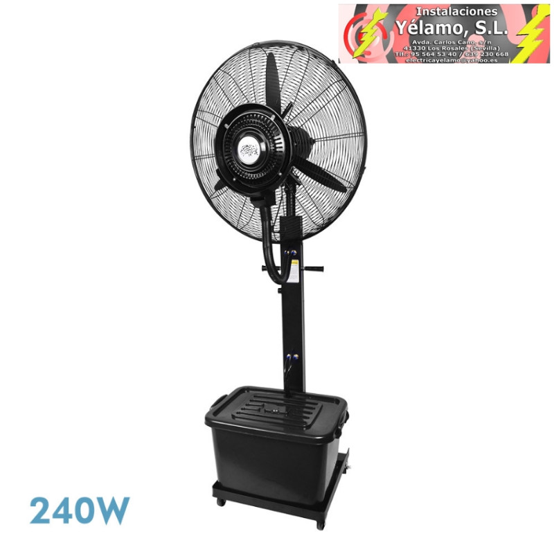 VENTILADOR DE PIE DILUVIO NEGRO 3 VELOCIDADES 240W NEBULIZADOR TANQUE 42L RUEDAS FIJO Y ROTATORIO 170X71X45cm