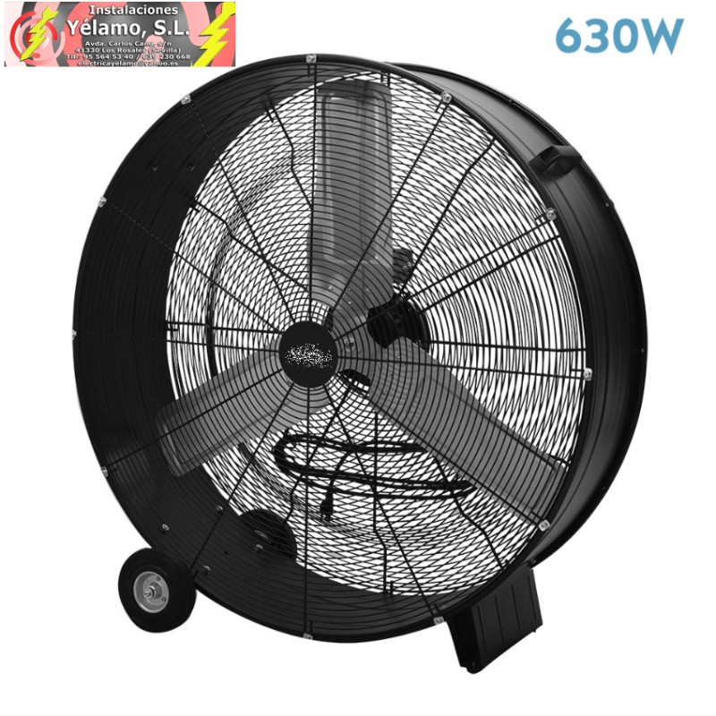 VENTILADOR INDUSTRIAL MAXIMUM 630W NEGRO 97,6D 2 VELOCIDADES, 3 ASPAS, ALUMINIO, RUEDAS 100X97,6X42cm