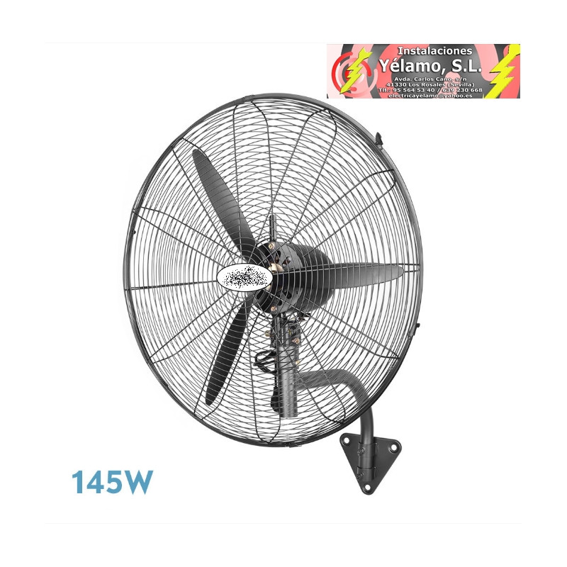 VENTILADOR PARED INDUSTRIAL BORRASCA NEGRO 3 VELOCIDADES 145W 3 ASPAS, FIJO Y ROTATORIO 60X56X30cm