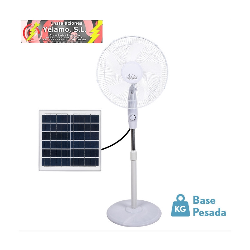 VENTILADOR DE PIE SOLAR FRONTERA BLANCO 20W, 3 VELOCIDADES, 5 ASPAS, FIJO Y ROTATORIO, BATERIA LITIO REGX43X38cm