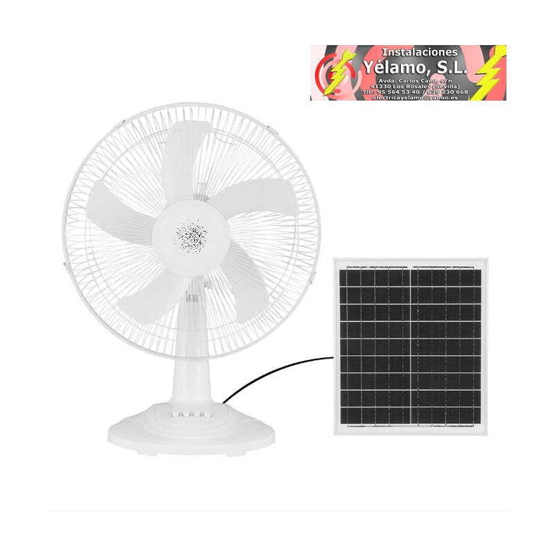 VENTILADOR DC SOBREMESA SOLAR ABANICO BLANCO 20W 3 VELOCIDADES, 5 ASPAS BLANCAS 63X43X30,5cm 4,20m DE CABLE