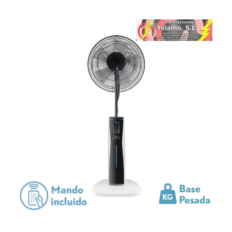 VENTILADOR DE PIE CORVO BLANCO/NEGRO, 3 VEL. 75W. 5 ASP. NEBULIZADOR 125X43X40cm REMOTO Y TEMPORIZADOR, TANQUE DE AGUA 2L