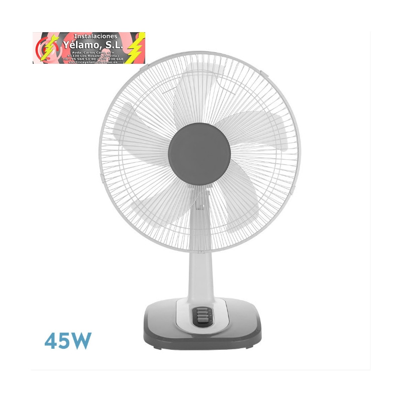 VENTILADOR SOBREMESA ARROYO GRANDE BLANCO/GRIS 3 VELOCIDADES 45W 5 ASPAS OSCILANTE Y ROTATORIO 65X43X26cm