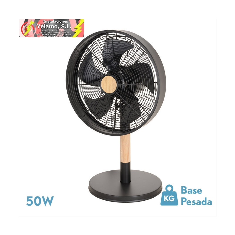 VENTILADOR SOBREMESA FALCON NEGRO/HAYA 3 VELOCIDADES 45W 5 ASPAS OSCILANTE Y ROTATORIO 59X35X28cm