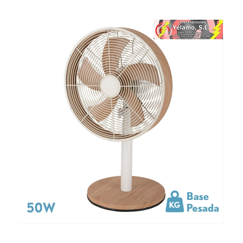 VENTILADOR SOBREMESA ALCAÑIZ BLANCO/HAYA 3 VELOCIDADES 45W 5 ASPAS OSCILANTE Y ROTATORIO 59X35X28cm