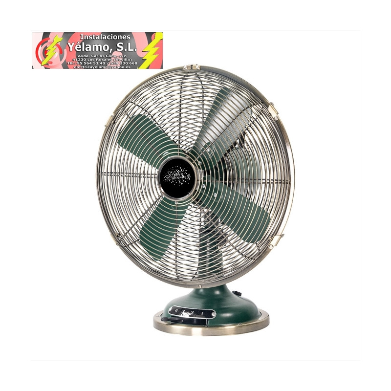 VENTILADOR SOBREMESA CAPITOLIO OLIVA/CUERO 37W 3 VELOCIDADES 4 ASPAS FIJO Y ROTATORIO 42X35X27cm