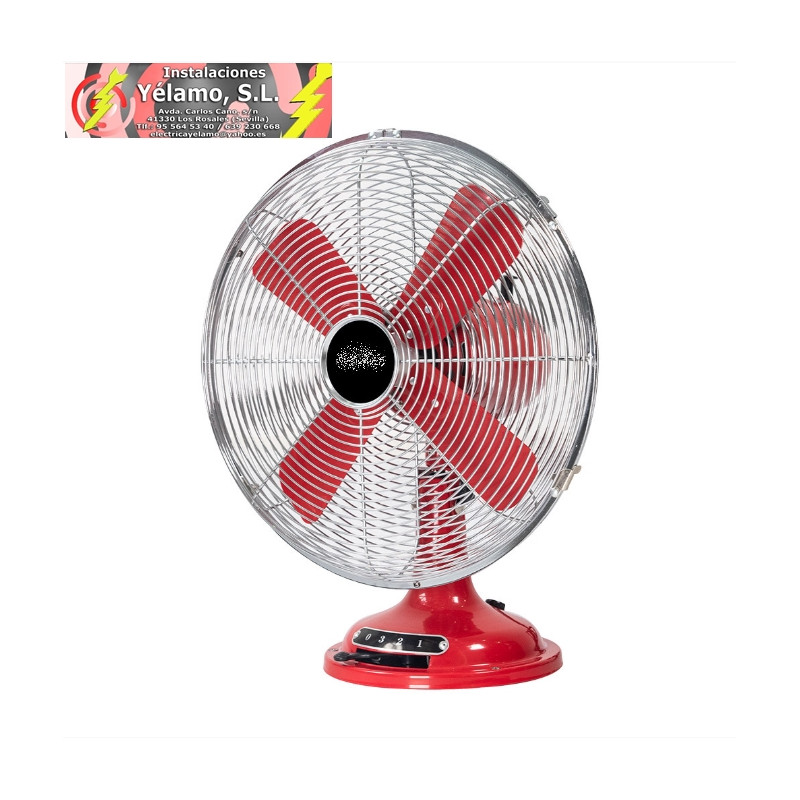 VENTILADOR SOBREMESA CAPITOLIO ROJO/CROMO 37W 3 VELOCIDADES 4 ASPAS FIJO Y ROTATORIO 42X35X27cm
