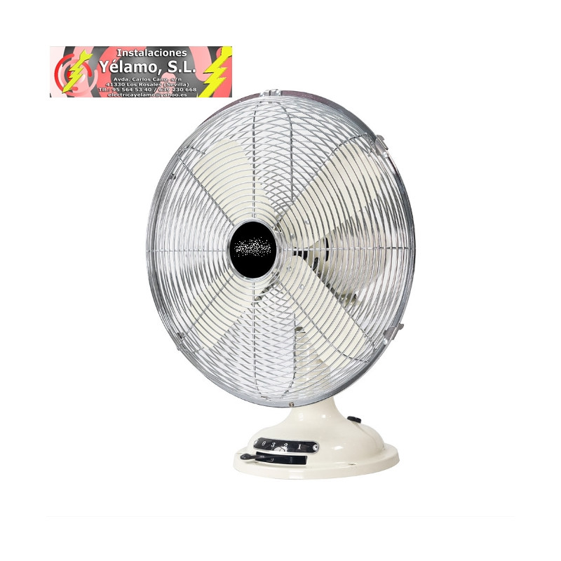 VENTILADOR SOBREMESA CAPITOLIO CREMA/CROMO 37W 3 VELOCIDADES 4 ASPAS FIJO Y ROTATORIO 42X35X27cm