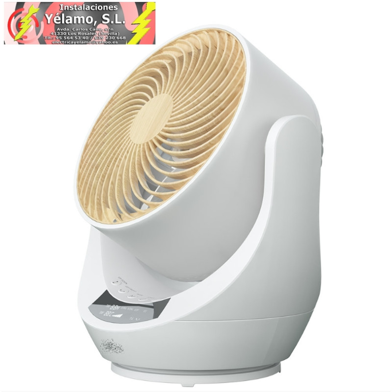 VENTILADOR SOBREMESA NAVIA BLANCO/HAYA 40W 4 VELOCIDADES ORIENTABLE ROTATORIO, REMOTO, TEMPORIZADOR Y DISPLAY 34X28,7X23,5cm