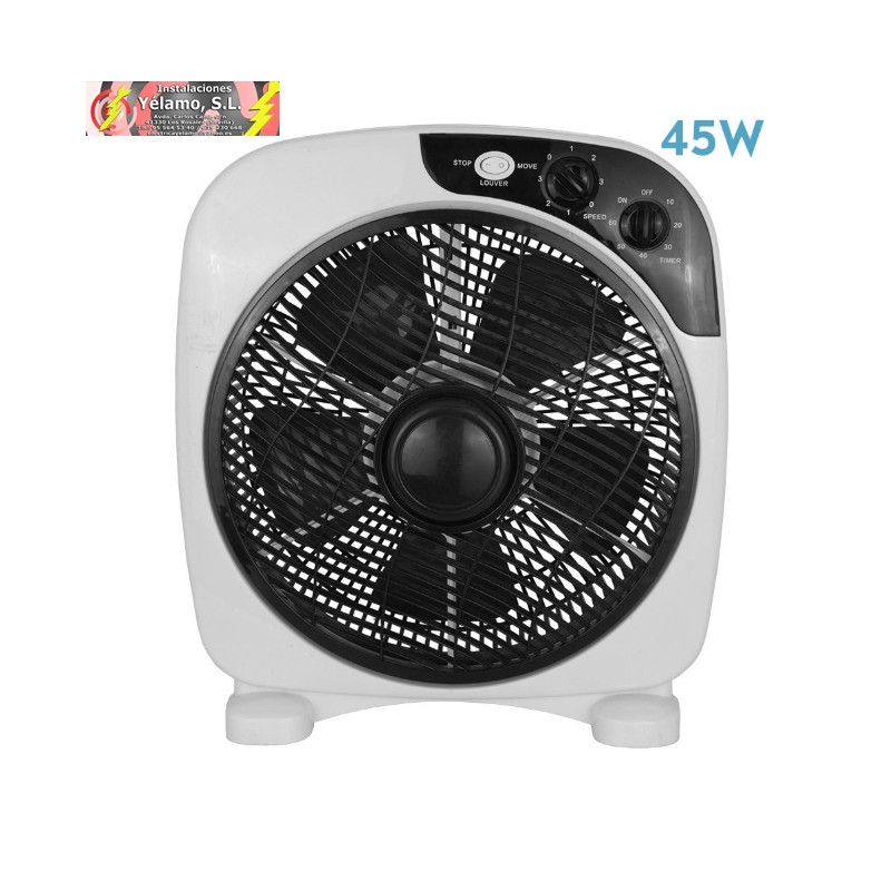 VENTILADOR SOBREMESA BORJA 45W BLANCO/NEGRO 3 VELOCIDADES 5 ASPAS TEMPORIZADOR 41X37,5X12,5cm