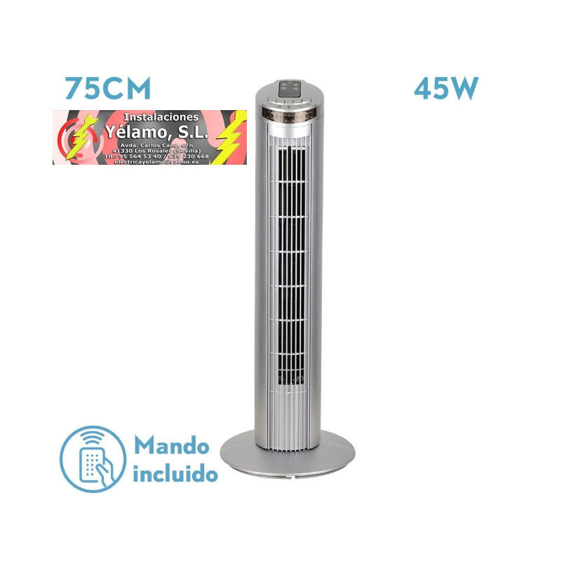 VENTILADOR DE TORRE ORBIGO PLATA 3 VELOCIADES, 45W, CONTROL REMOTO, OSCILANTE, TEMPORIZADOR 75X27X27cm