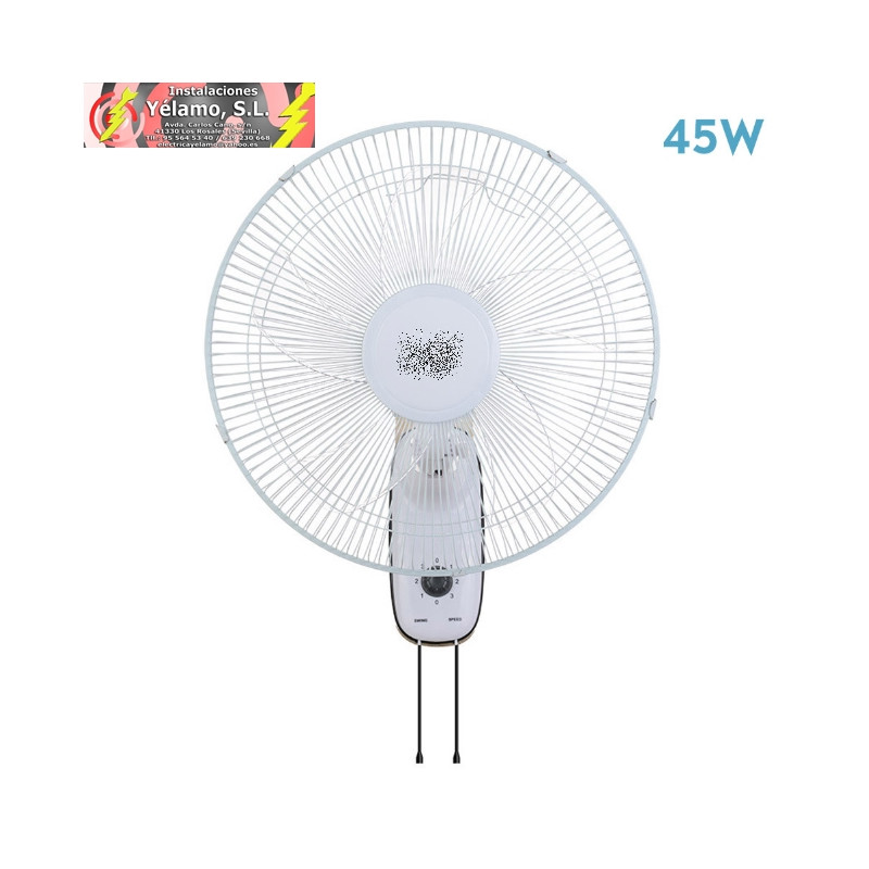 VENTILADOR PARED CUDO BLANCO 3 VELOCIDADES 45W, OSCILANTE, 5 ASPAS TRANSPARENTES 53X43X30 cm