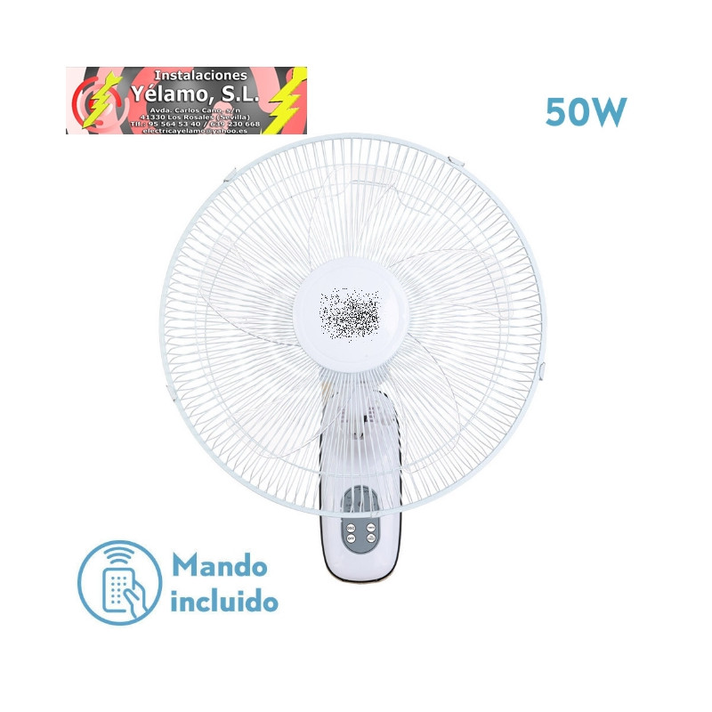 VENTILADOR PARED CUTA BLANCO, 3 VELOCIDADES, 50W, CONTROL REMOTO, OSCILANTE, 5 ASPAS TRANSPARENTES, TEMPORIZADOR 53X43X30 cm
